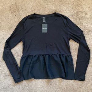 Long Sleeve Babydoll Top with Sheer Panel